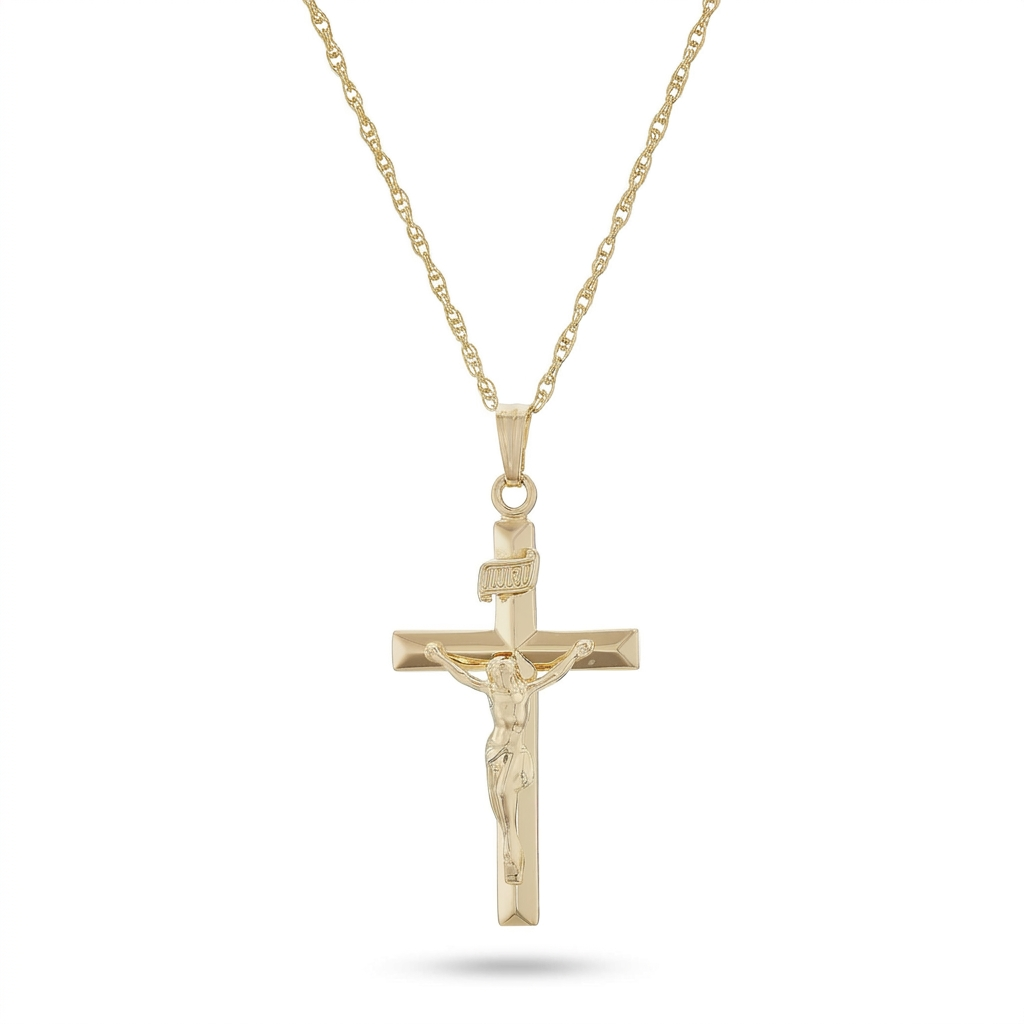 14k Gold-Filled Embossed Crucifix Necklace