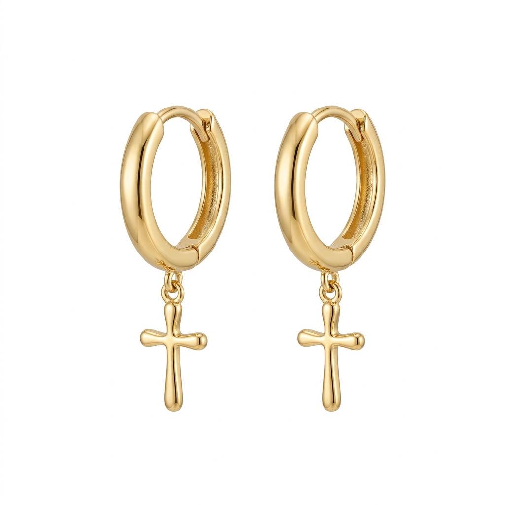 Cross Hoop Huggie Earrings