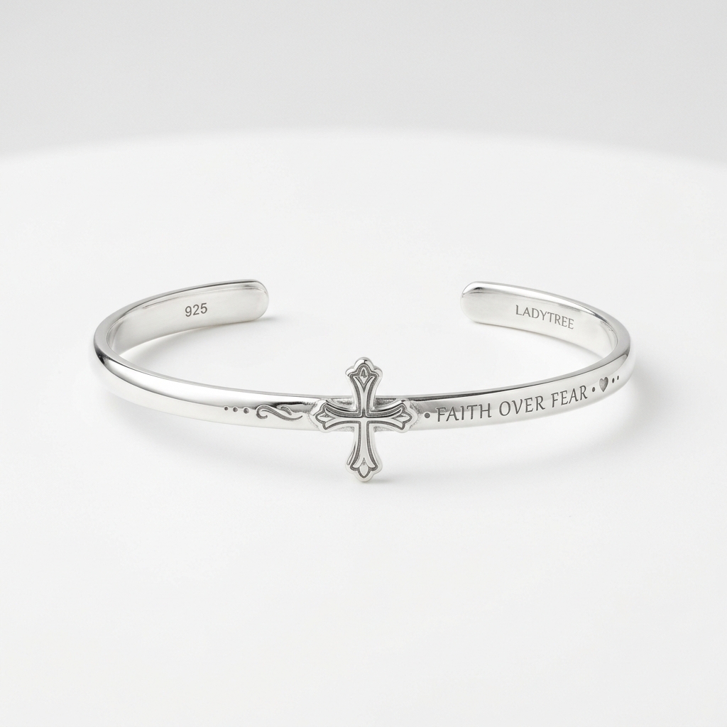 Faith Over Fear Sterling Cuff Bracelet