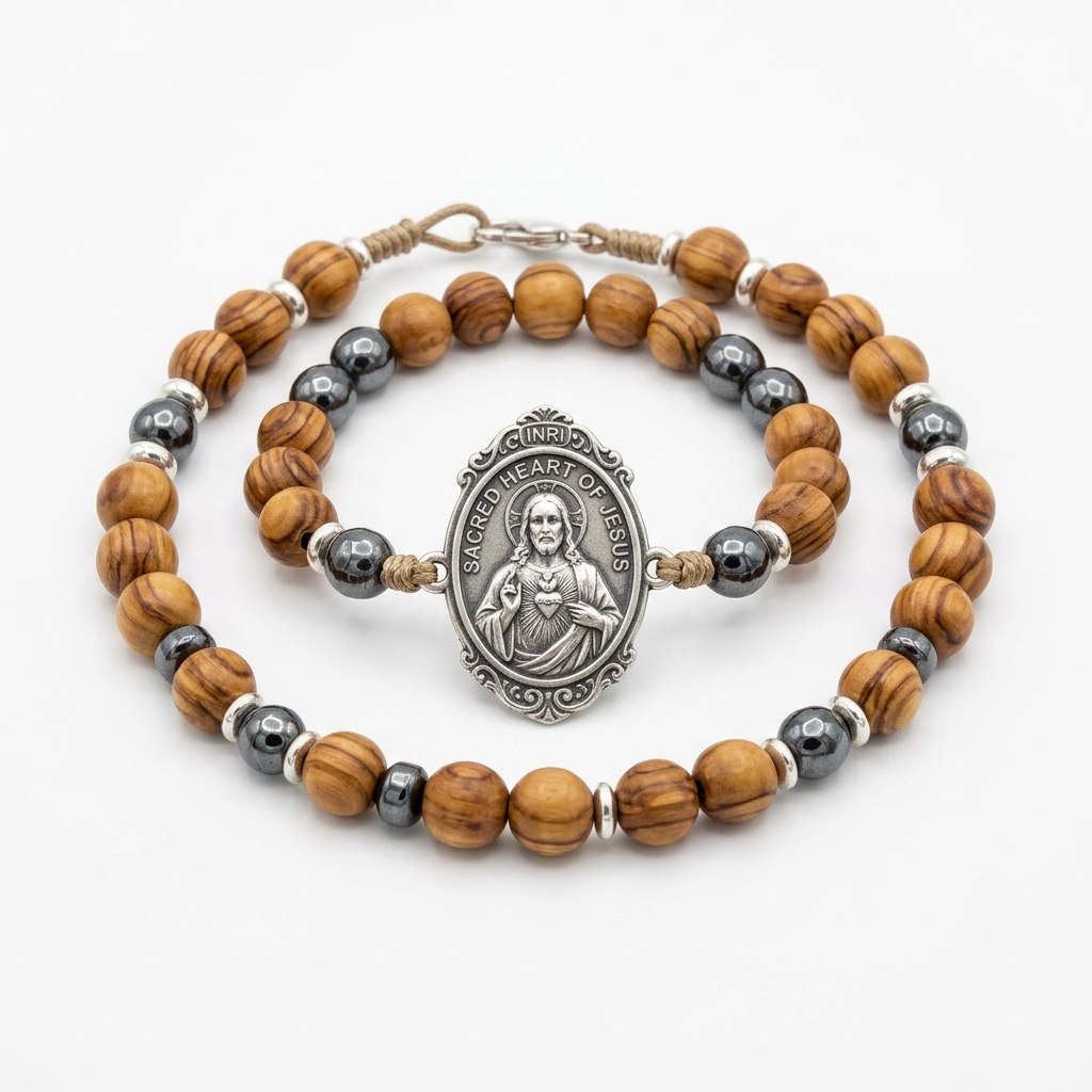 Sacred Heart Olive Wood Bracelet