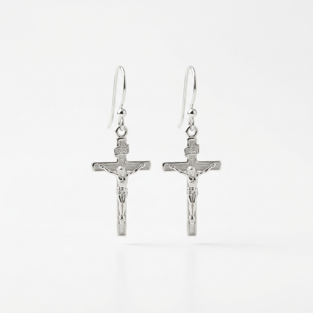 Sterling Crucifix Drop Earrings